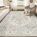 befbee Washable Area Rug 5x7, Area Rugs Stain Resistant Neutral Washable Rugs for Living Room Bedroom Vintage Non-Slip Thin Large Size Area Rug（Beige）