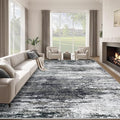 Washable Rug 8x10 Area Rugs for Living Room: Large Neutral Soft Rug Abstract Non Slip Low Pile Modern Carpet for Bedroom Kitchen Nursery Office Dining Room Indoor (Black, 8'x10')