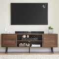 EDYO LIVING Mid Century Modern TV Stand for 65" TV, Wood TV Stand with Storage Cabinet and Open Shelf, Entertainment Center, TV Console Table for Living Room, Dark Walnut