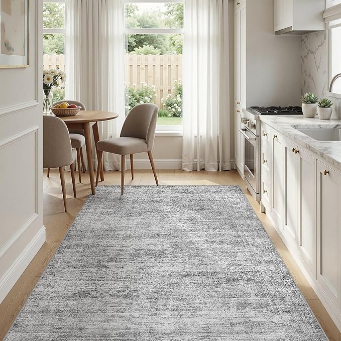 cotiled Large Area Rugs for Living Room, Machine Washable Rugs with Non Slip Backing Modern Neutral Abstract Rugs Stain Resistant Distressed Carpets for Home Office Decor (4x6 Dark Grey)