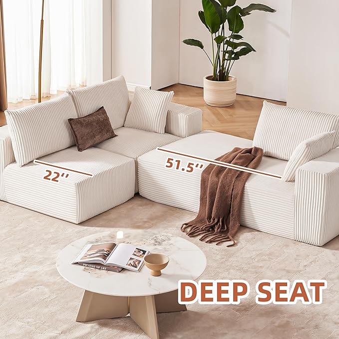 108” Modular Sectional Sofa, Cloud Sectional Couch with Deep Seat, Modern Modular L-Shape Sofa Couch with Chaise,Upholstered Boneless Couches for Living Room Bedroom (Beige, Left Facing Chaise)