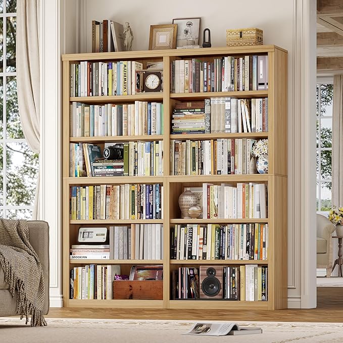 HOSTACK 63" W Open Book Shelf, 73" Tall Bookshelf with Storage, Modern Wood Bookshelf, Large Bookcase with 12 Display Shelves, 6 Tier Wooden Book Case for Living Room, Home Office, Library, Light Wood