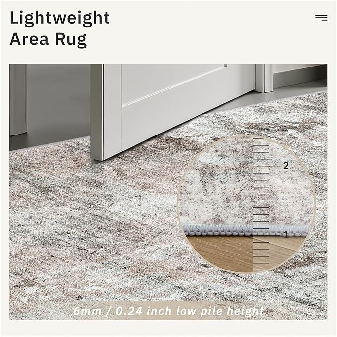 Soalmost Washable Runner Rug, 2'6" x 8' Non-Slip Kitchen Vintage Foldable 2.5x8ft Hallway Runners for Entryway, Laundry, Bedroom, Pink/Grey