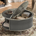 Round Coffee Table, 31.5" Fluted Center Table with Storage, Lift-Top Coffee Table with Adjustable Footpads, Sliding Door, Mid-Century Modern Center Table for Living Room, Small Space (Grey)