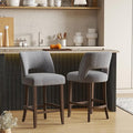 VKNOW Bar Stools Set of 2, 26" Upholstered Counter Height Bar Stools,Modern Counter Stools with Wood Legs for Kitchen Island Dining Room Bar,Fabric Grey