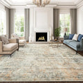 Soalmost 9x12 Area Rugs for Living Room, Non-Slip Machine Washable Vintage Rugs, Abstract Low Pile Lightweight Large Rug for Bedroom, Dining Room, Home Office Orange