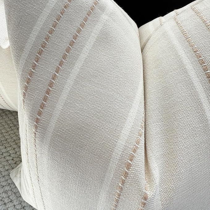 Hckot Hand Made Throw Pillow Covers 20x20 Set of 2 Striped Pillow Covers Linen Decorative Pillows Square Cushion Covers for Sofa Couch Bed Living Room Farmhouse Decor, Khaki