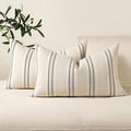 Hckot Throw Pillow Covers 12x20 Set of 2 Striped Pillow Covers Textured Linen Decorative Pillows Lumbar Cushion Covers for Sofa Couch Bed Living Room Farmhouse Decor, Black