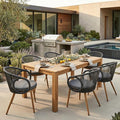 Modern Outdoor Dining Chair Set of 6 with Cushion, Scandinavian Rope Woven Patio Armchairs, Wood-Look Metal Frame, Weather-Resistant Balcony Backyard Dining Seating, Dark Grey