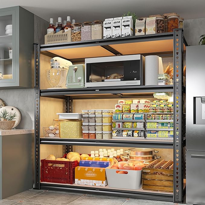 REIBII 40" W Storage Shelves 2000LBS Adjustable Garage Shelving Metal Heavy Duty 4 Tier Garage Shelves 60" H Metal Shelves for Closet Pantry Kitchen Warehouse 40" W × 20''D × 60''H