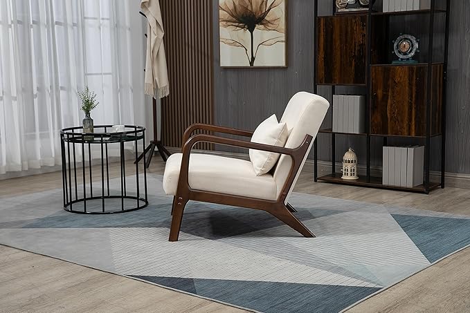 KEIKI Mid Century Modern Accent Chair, Relaxing Lounge Chair for Living Room, with Soft Waist Support Pillow, Jute or Velvet