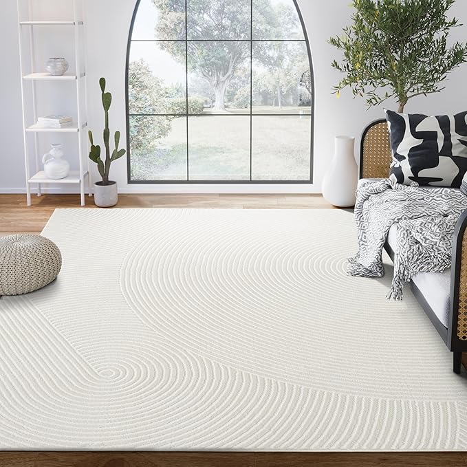 Abani Cream Area Rug for Living Room, Bedroom- Zen Reiki Pattern- 6' Round -Durable & Easy to Clean