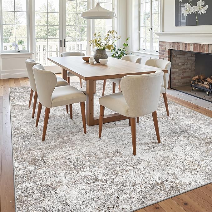 Art&Tuft Washable Rugs 8x10, Anti-Slip Backing Abstract 8x10 Area Rugs, Stain Resistant Rugs for Living Room, Foldable Large Area Rug(8'x10',Brown Grey)