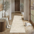 2x6 Beige Washable Runner Rug for Living Room Bedroom Neutral Soft Floral Non Slip Runner Rug Lightweight Vintage Low Pile Distressed Runner Kitchen Hallway Bedroom