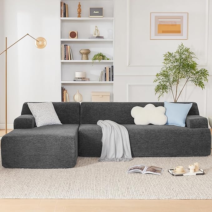 Weture 107" Modular Sectional Cloud Couch, Boneless couches Sponge sectionals for Living Room, High Density Sponges Sofa, Modular L-Shape with Chaise, Darkgrey