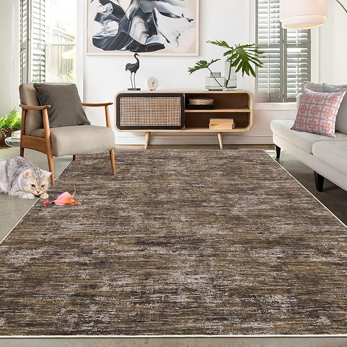 RUGSREAL Bedroom Rug 3x5 Washable Rug for Living Room Small Entryway Carpet with Rubber Backing Stain Resistant Dining Room Throw Mat Modern Solid Color Area Rug for Bedside Kitchen, Brown