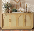 FORTUNETEC 63" Sideboard Buffet Cabinet with Storage, Modern Accent Cabinet with Rattan Arched Doors, Modular Media Console, Boho Credenza for Living Room Kitchen Dining Room Entryway, Oak