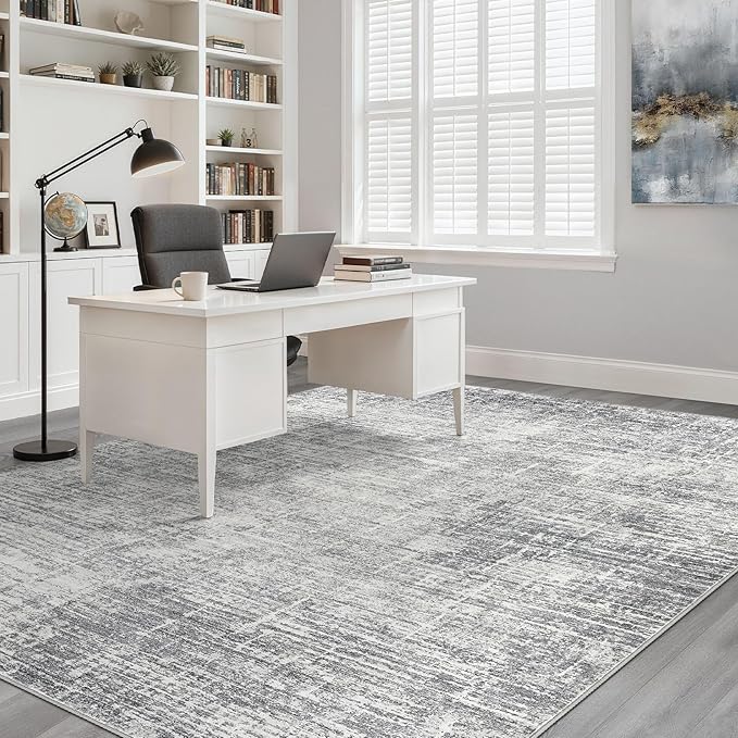 7x10 Area Rug Living Room: Washable Large Neutral Grey Rug Abstract Soft Modern Stain Resistant Indoor Floor Non-Slip Carpet for Bedroom Nursery Kids Office Playroom Dining Room Under Table Home