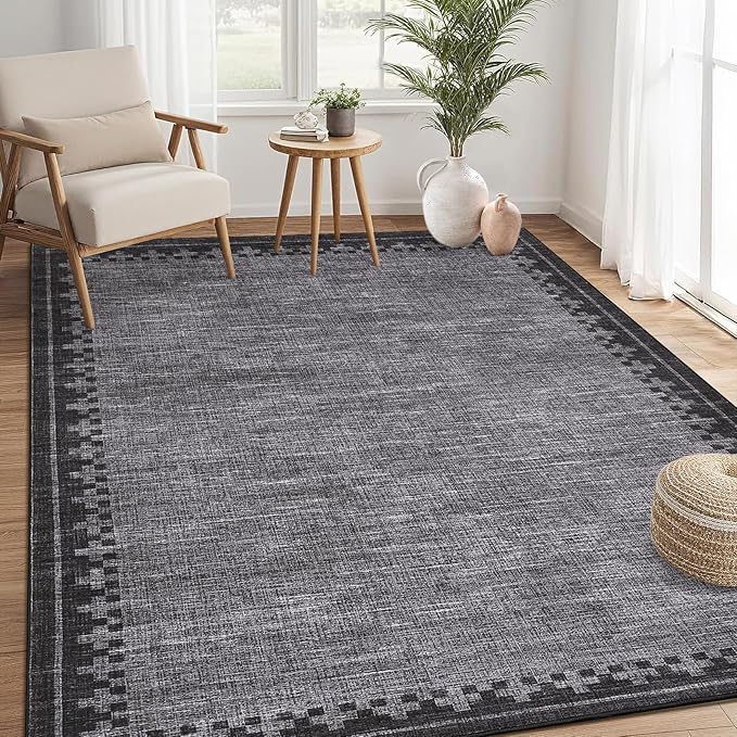 GarveeHome Large Area Rug10x13 Washable Modern Bordered Large Carpet for Living Room Bedroom Geometric Non Slip Stain Resistant Low Pile Dining Room Home Office Rugs, Grey