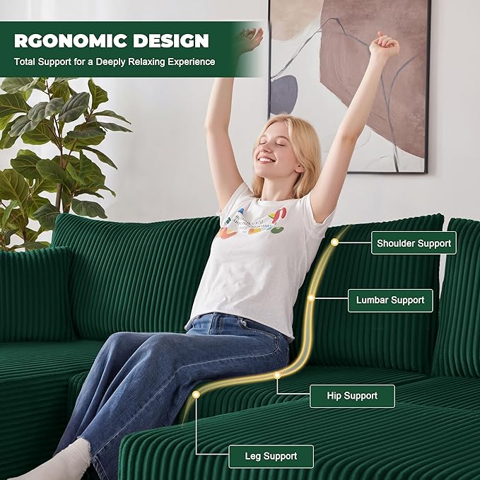 Weture 108” Modular Sectional Couches, Modern Modular U-Shape Sofa with Chaise, Cloud Sectional Couch with Deep Seat, Upholstered Boneless Sofa for Living Room (5 Seat, Green)