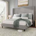 Jocisland Full Size Bed Frame 51.2" Wingback Headboard Linen Upholstered Platform Bed with Solid Wood Legs & Wooden Slats, No Box Spring Needed, Modern Minimalist Style, Easy Assembly, Light Gray