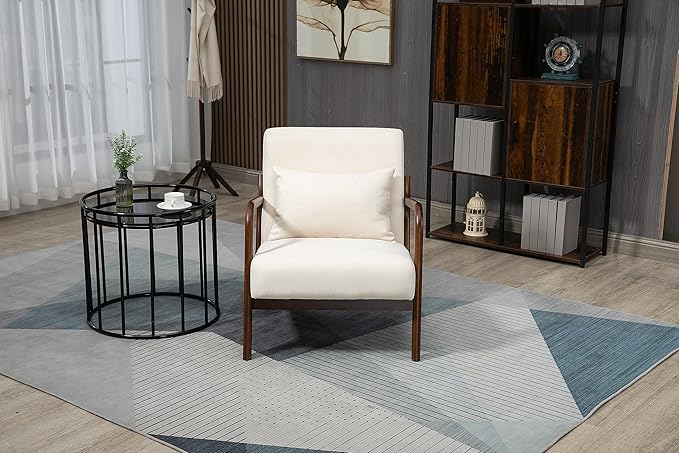 KEIKI Mid Century Modern Accent Chair, Relaxing Lounge Chair for Living Room, with Soft Waist Support Pillow, Jute or Velvet