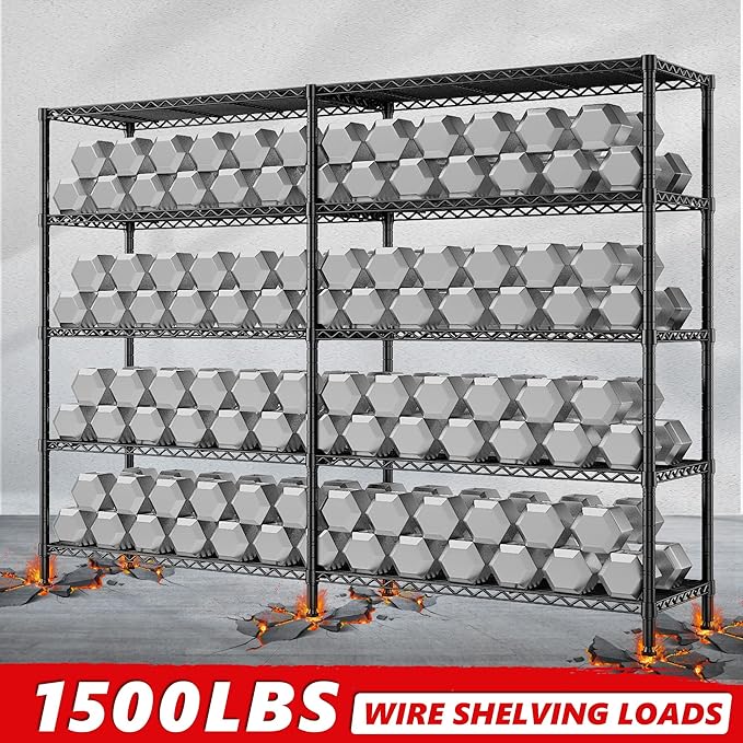5 Tier Metal Shelving Unit Storage Shelves Load 1500LBS,Adjustable Wire Shelving Pantry Shelves for Storage,Kitchen Shelves Storage Rack for Commercial Garage Shelving Heavy Duty,61.7"W*72.4"H*15.8"D