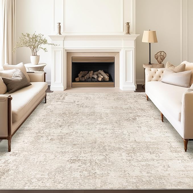 Art&Tuft Washable Rugs 6x9, Anti-Slip Backing Abstract 6x9 Area Rugs, Stain Resistant Rugs for Living Room, Foldable Machine Washable Area Rug (6'x9', Beige)