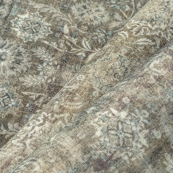 2x6 Washable Floral Hallway Runner Rug Kitchen Vintage Low Pile Non Slip Area Rug Soft Stain Resistant Carpet Distressed Door Mat Entryway Bedroom Living Room Indoor Stair