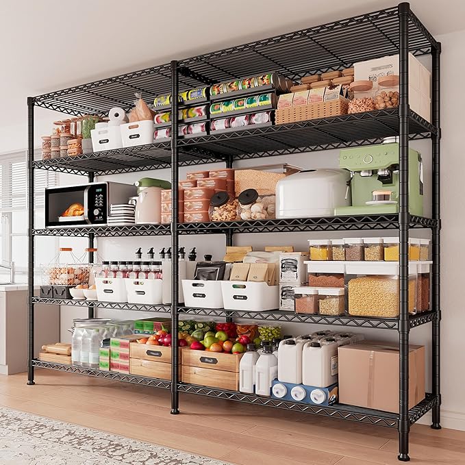5 Tier Metal Shelving Unit Storage Shelves Load 1500LBS,Adjustable Wire Shelving Pantry Shelves for Storage,Kitchen Shelves Storage Rack for Commercial Garage Shelving Heavy Duty,61.7"W*72.4"H*15.8"D