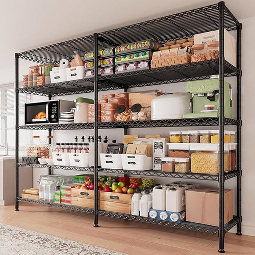 5 Tier Metal Shelving Unit Storage Shelves Load 1500LBS,Adjustable Wire Shelving Pantry Shelves for Storage,Kitchen Shelves Storage Rack for Commercial Garage Shelving Heavy Duty,61.7"W*72.4"H*15.8"D
