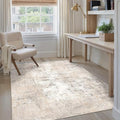4x5 Washable Area Rug Beige Grey Abstract Non Slip Soft Low Pile Rug for Entryway Kitchen Bathroom Neutral Modern Throw Carpet for Living Room Bedroom Home Decor