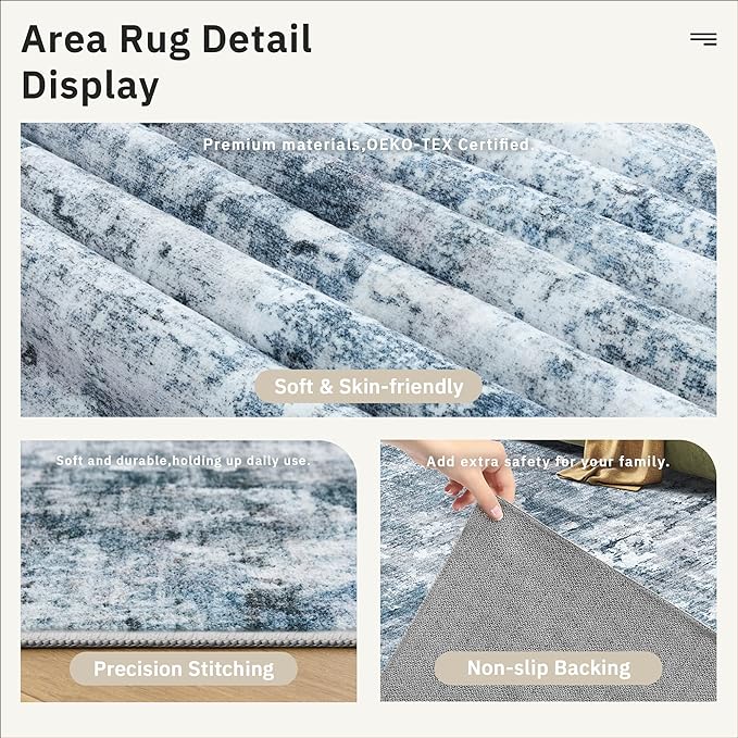 Soalmost Runner Rug 2'x6' Abstract Washable Non-Slip Runner Rugs for Kitchen Bathroom Laundry Room Blue Vintage Floor Carpet Runners for Hallway Entryway