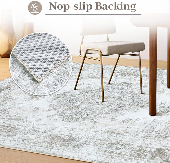 XLUEZ Area Rug 5x7 Living Room Rug, Machine Washable Vintage Distressed Medallion Rug Non-Slip Soft Low Pile Large Indoor Rugs for Bedroom Kitchen Dining Room Office(Taupe,5'x7')
