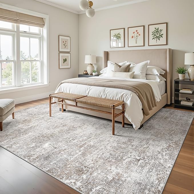 Art&Tuft Washable Rugs 8x10, Anti-Slip Backing Abstract 8x10 Area Rugs, Stain Resistant Rugs for Living Room, Foldable Large Area Rug(8'x10',Brown Grey)