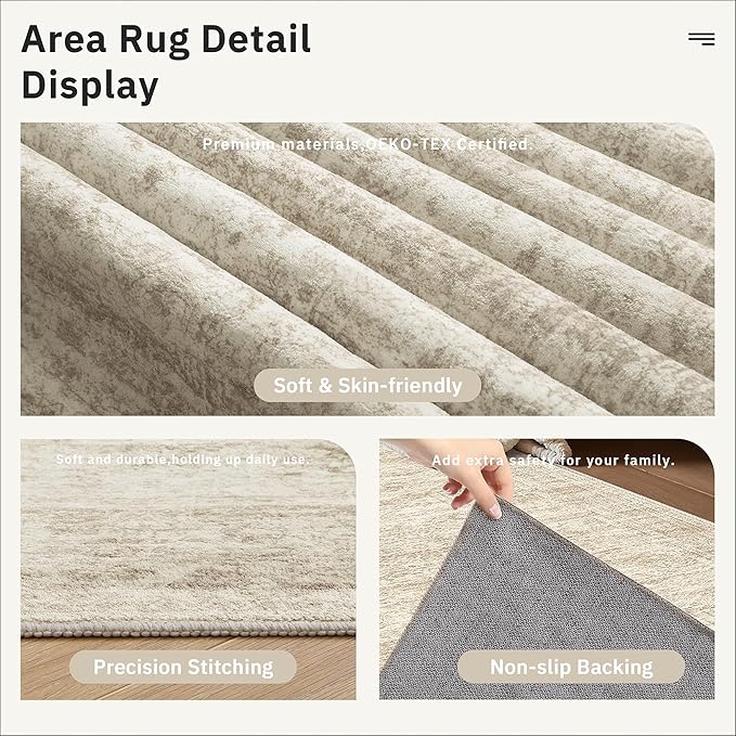 Soalmost Runner Rug 2'x10' Washable Non-Slip Runner Rugs for Kitchen Bathroom Laundry Room Beige Vintage Floor Carpet Runners for Hallway Entryway