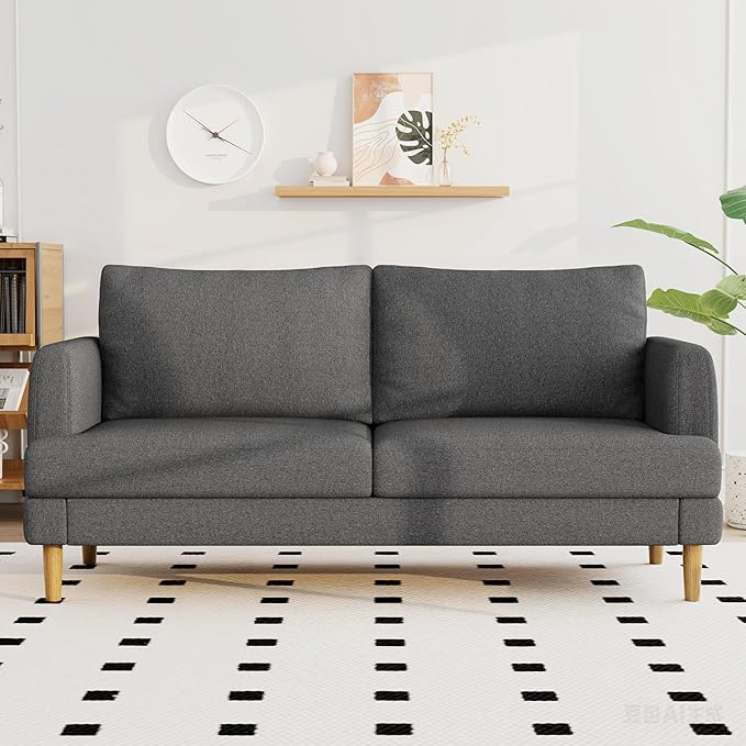 70" Modern Loveseat Sofa with USB Type-C Ports, Linen Fabric 2-Seater Deep Seat Couch, Cozy Small Couch Sofa for Living Room Bedroom Office Apartment (Dark Grey)