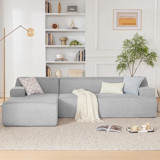 Weture 107" Modular Sectional Cloud Couch, Boneless couches Sponge sectionals for Living Room, High Density Sponges Sofa, Modular L-Shape with Chaise, Lightgrey