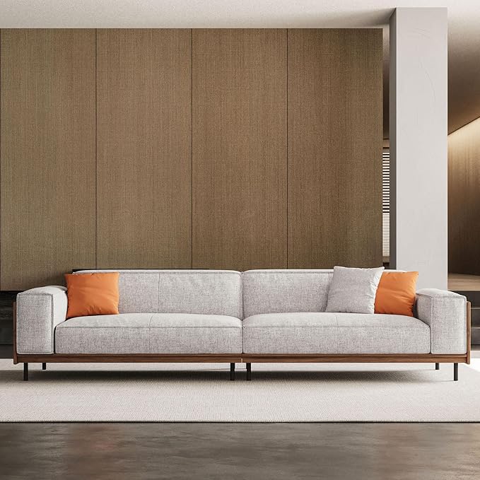 Modern 4-Seater Upholstered Fabric Sofa for Living Room –111.81 inch Comfortable Timecloud Couch with Wood Frame and Metal Legs, Easy Assembly, Ideal for Office, or Living Room, Gray