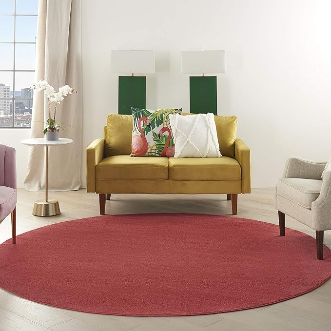 Nourison Home Nourison Essentials Brick Red 8' x Round Area Rug - Easy Clean, Non Shedding, Bed Room, Living Room, Dining Room, Kitchen (8' x Round)