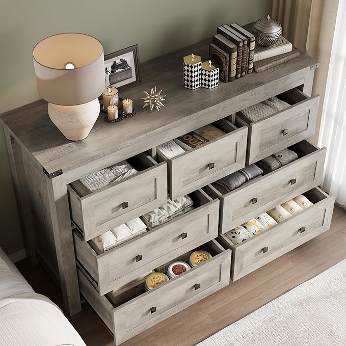BORNOON 7-Drawer Dresser, Modern Wooden Storage Chest of Drawers, Dresser TV Stand, Wood Drawer Organizer with Metal Handles for Bedroom, Living Room, Hallway