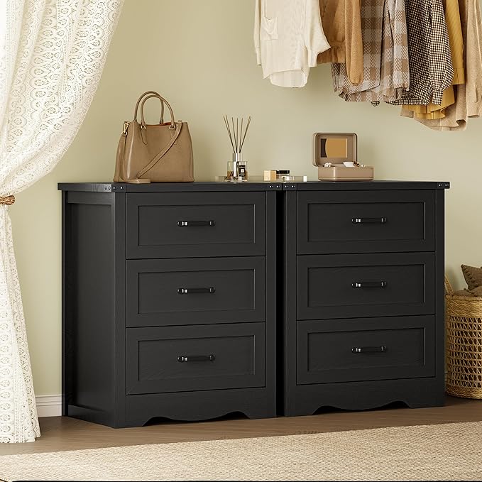 BORNOON 3-Drawer Dresser for Bedroom, Small Wooden Chest of Drawers with Metal Handles, Narrow Storage Cabinet with Anti-Tipping Design, Sturdy Dresser Organizer for Closet, Living Room, Entryway