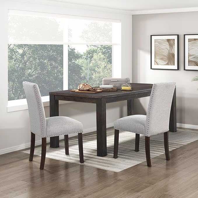 Lexicon Upholstered Dining Chairs Set of 2 - Soft Durable Fabric Armless High Back Kitchen Modern Dining Room Chairs for 2, Nailhead Trim Side, Brushed Brown Sturdy Wooden Frame, Easy Assembly, Taupe
