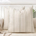 AELS 26x26 Decorative Farmhouse Linen Blend Throw Pillow Covers, Boho Textured Pillow Case, Set of 2, Beige with White & Brown Stitch Yarn Dyed Stripe Cushion Cover for Sofa Living Room (Cover ONLY)