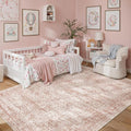 Soalmost 5x7 Area Rugs Pink Low Pile Indoor Washable Trendy Faded Style Rugs for Bedroom Living Room Dining Room Foldable Non-Slip Thin Print Mat