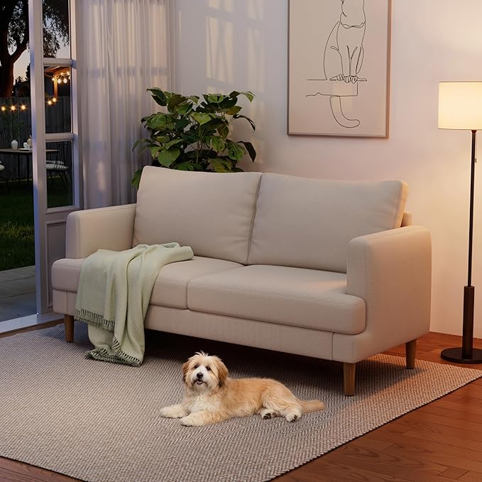 70" Modern Loveseat Sofa with USB Type-C Ports, Linen Fabric 2-Seater Deep Seat Couch, Cozy Small Couch Sofa for Living Room Bedroom Office Apartment (Beige)