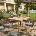 Modern Outdoor Dining Chair Set of 4 with Cushion, Scandinavian Rope Woven Patio Armchairs, Wood-Look Metal Frame, Weather-Resistant Balcony Backyard Dining Seating, Brown