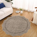 GarveeHome Scalloped Round Rugs 6Ft Washable Area Rug for Playroom, Kids Non-Slip Neutral Classic Circle Rug Modern Large Carpet Soft Boys Rug for Classroom Dorm Bedroom, Taupe