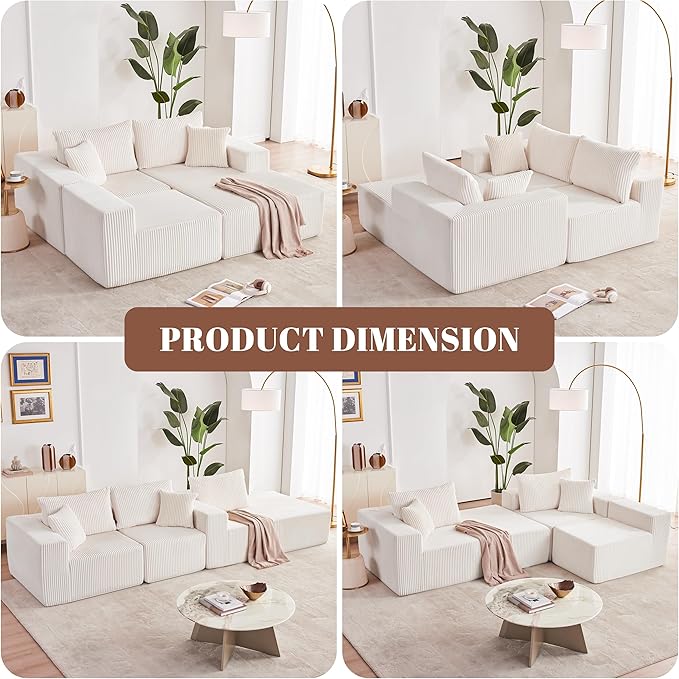 Weture 108” Modular Sectional Sofa, Cloud Sectional Couch with Deep Seat, Modern Modular L-Shape Sofa with Chaise,Upholstered Boneless Couches for Living Room (Corduroy, Beige)