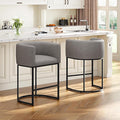 26" H Counter Height Bar Stools Set of 2, Modern Barrel Counter Stools with Backrest and Arms, Linen Fabric Upholstered Accent Barstools for Kitchen Island,Support 450 LBS (Gray)